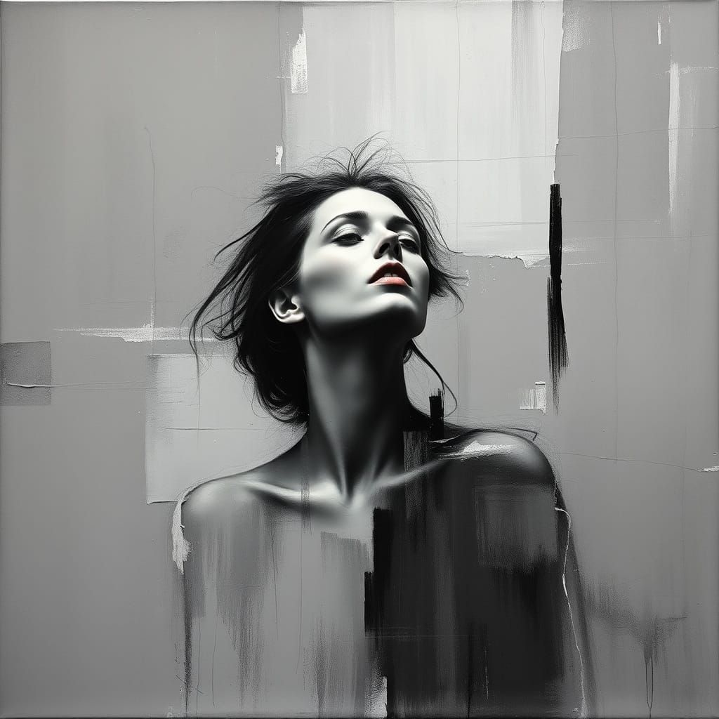 Woman in Grey Tones Expressive Painting