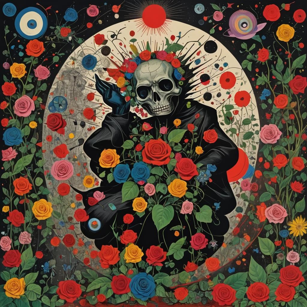 Surreal Maximalist Ink Drawing of Roses