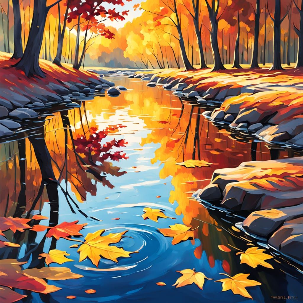 Autumn Reflections in Impressionistic Oil Painting