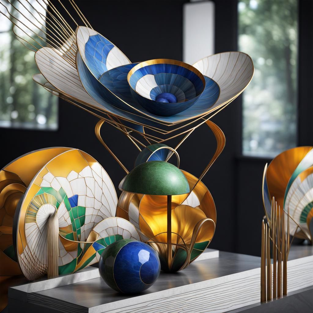 Abstract Angular Painting in Vermillion and Cobalt Blue