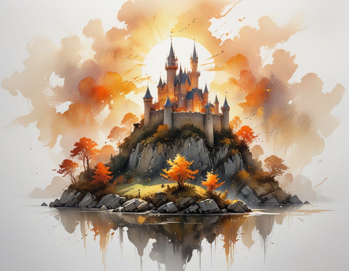 Majestic Medieval Castle on Autumn Hilltop in Golden Light