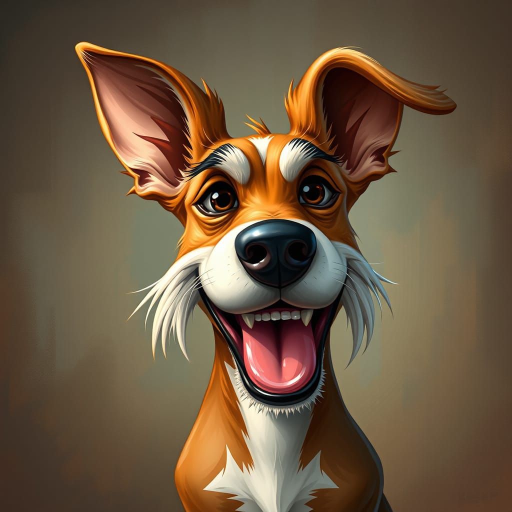 Unhappy Dog Caricature in 2D Cartoon Style