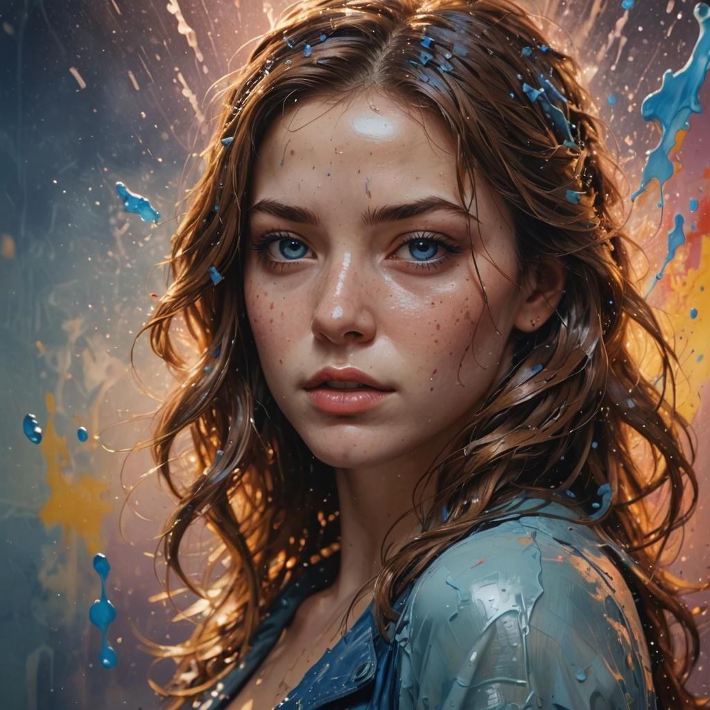 Dramatic Blue Eyes in Hyperrealistic Splash Art
