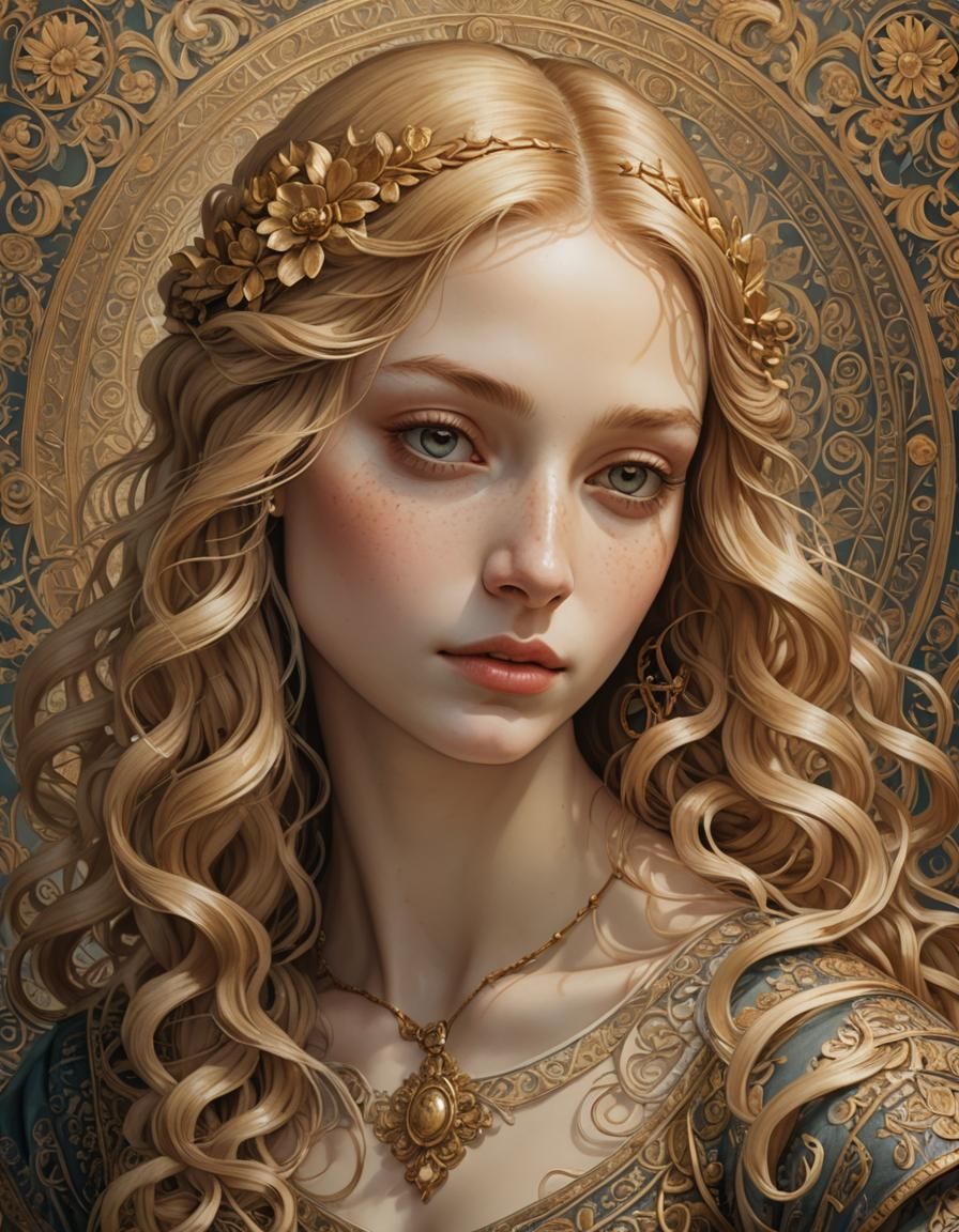 Renaissance Portrait of Girl with Golden Hair
