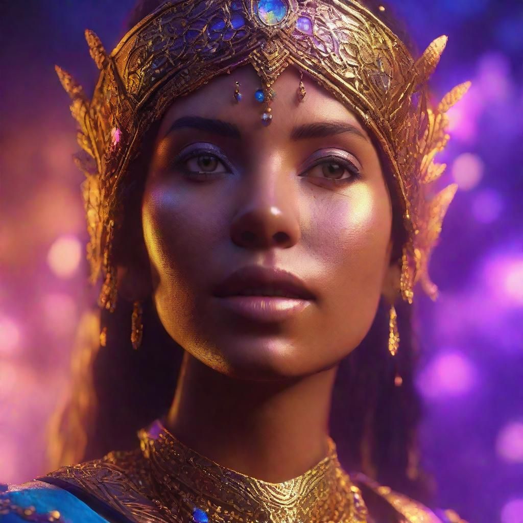 Woman's Face Lit by a Fantasy Horizon