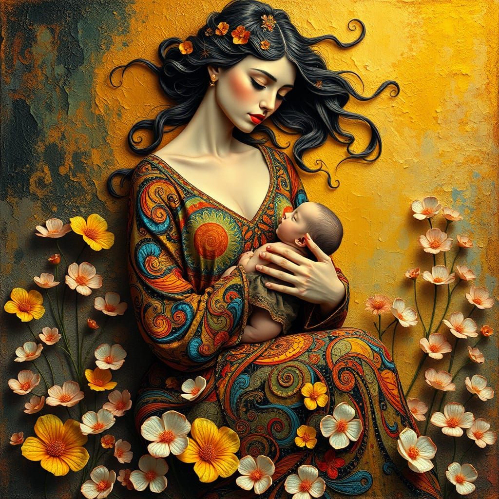 Abstract Mother and Child Portrait in Expressionist Style