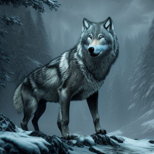 Wild Silver Wolves in Detailed Matte Painting