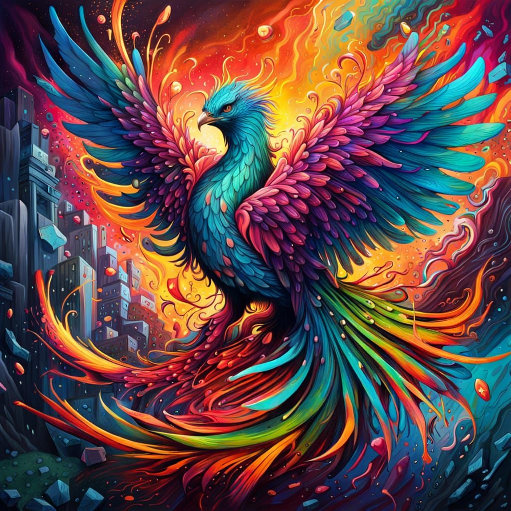 Detailed Phoenix in Colorful Graffiti Art Style
