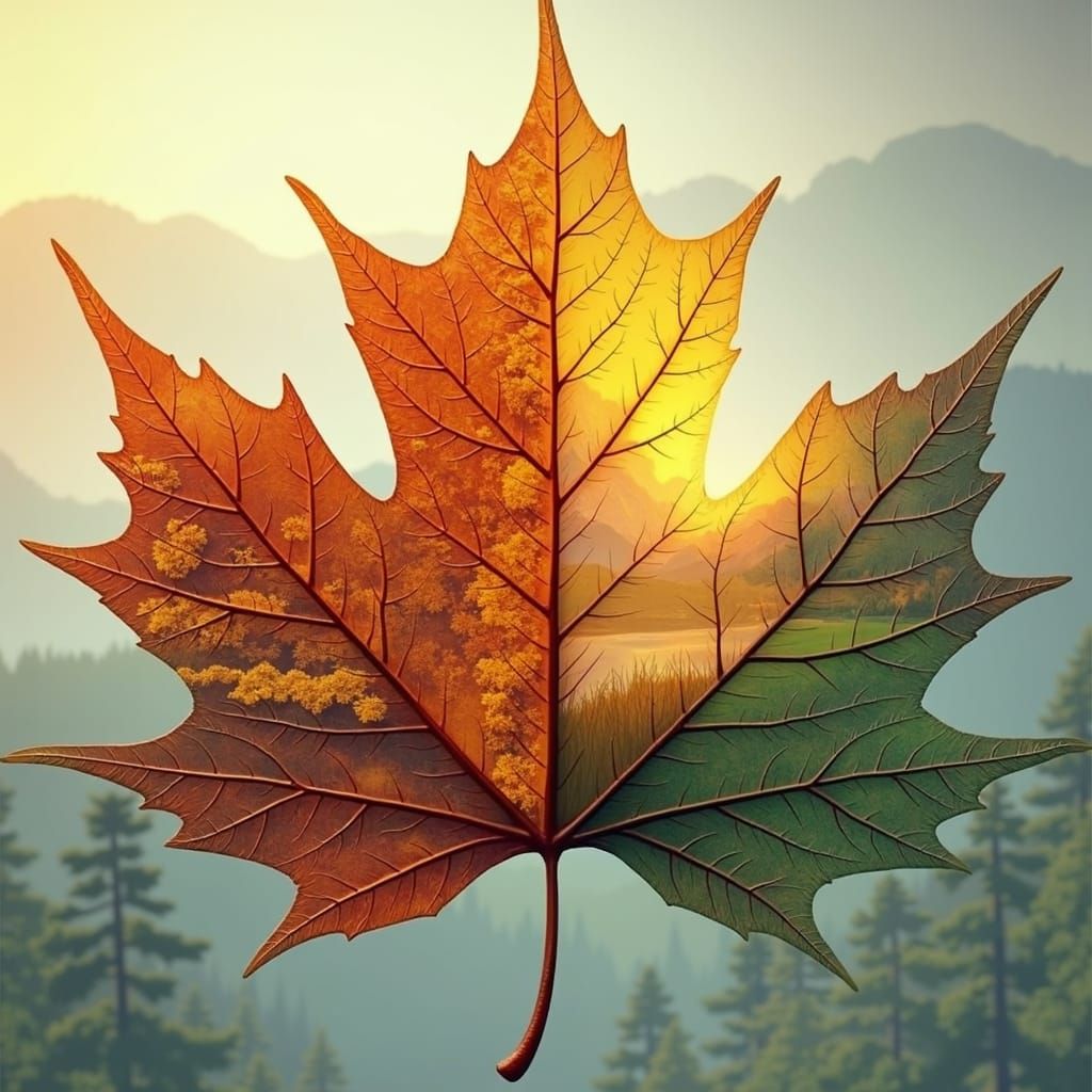 Four Seasons on a Falling Autumn Leaf