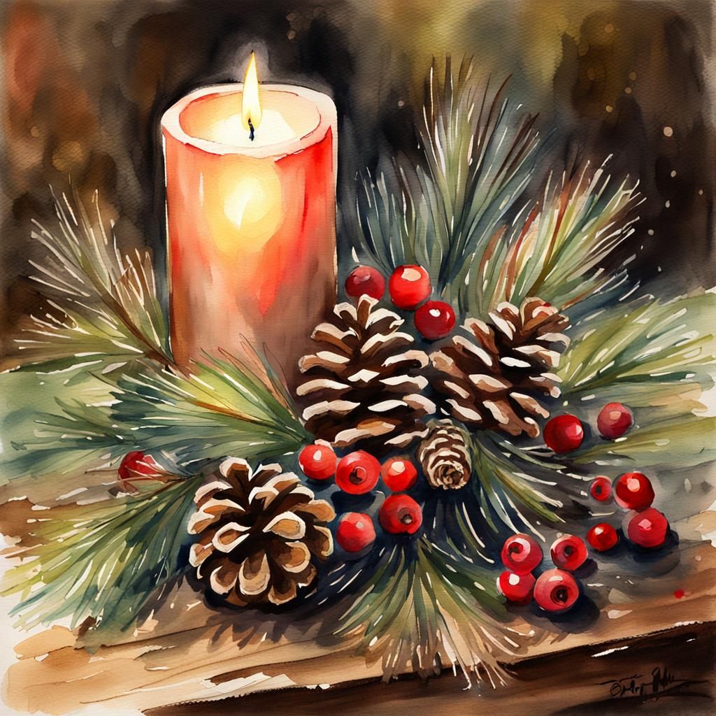 Cozy Winter Scene in Dreamy Watercolor Style