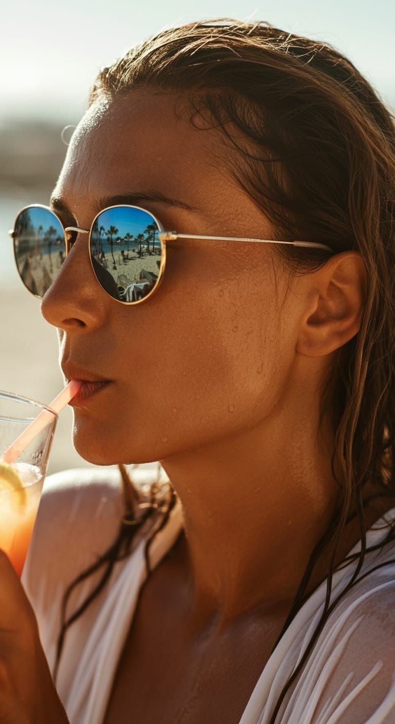 Sultry Summer Goddess Savoring Refreshment