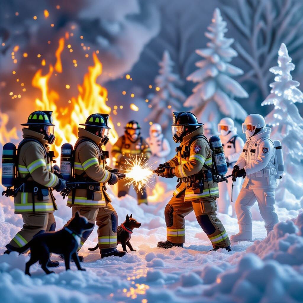 Ice Sculpture Heroes Battling Flames and Saving Lives