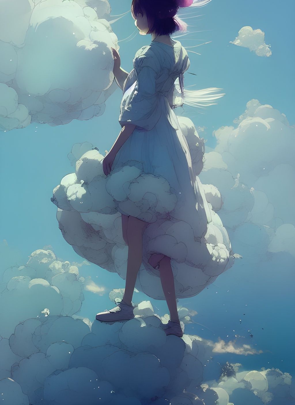 Girl in Cloud Dress: Digital Art Illustration