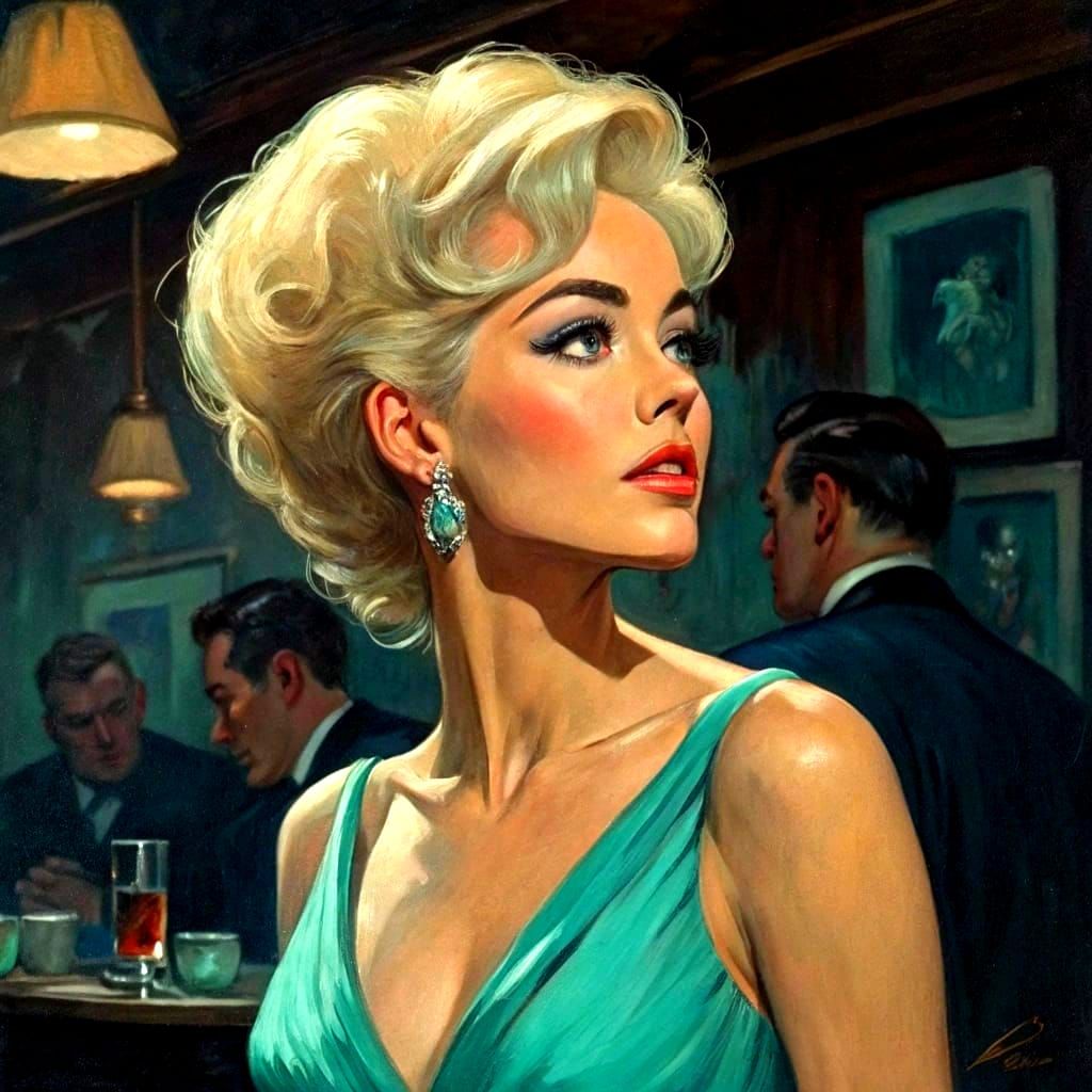 Expressionist Oil Portrait of a 1950s Film Noir Starlet