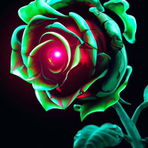 Flaming Neon Rose in Detailed Digital Art