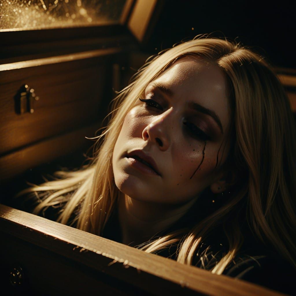 Avril Lavigne in Coffin: A Moody Oil Painting