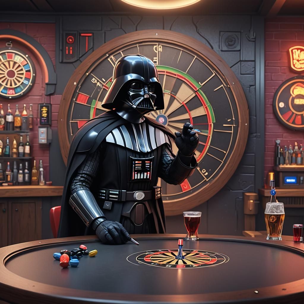 Cuddly Darth Vader Plays Darts: Pixar-Style 3D Art