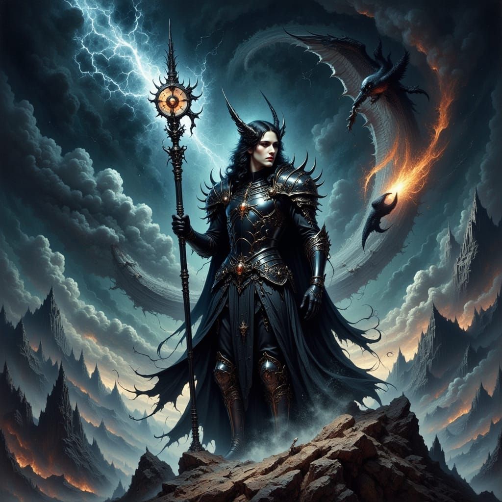 Dark Fantasy Lord on Jagged Peak in Gothic Style