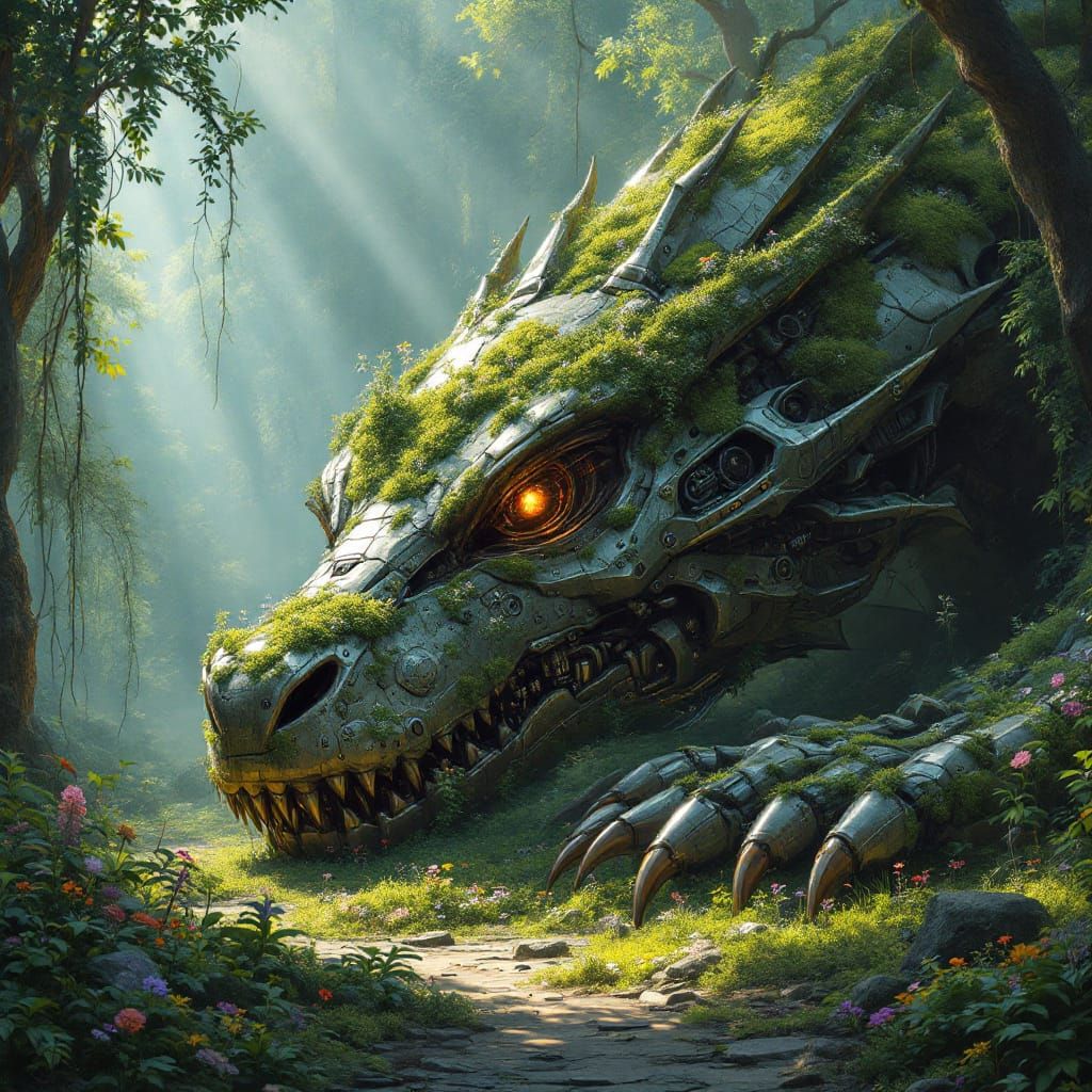 Giant Mechanical Dragon Reclaimed by Nature