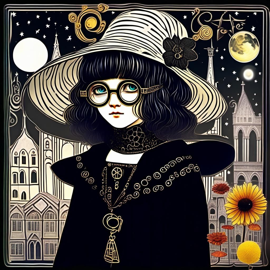 Anime Goth Witch with Glasses in Classic Art Styles