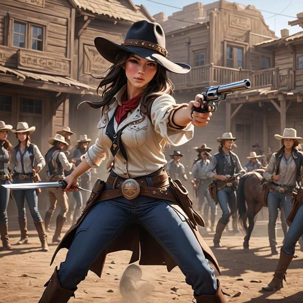 Cowgirl Duel in 3D Anime Art Style