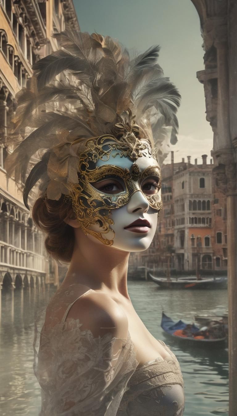 Venetian Masked Woman Double Exposure Photograph