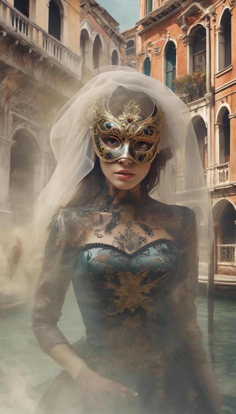 Venetian Masked Woman: Double Exposure Photography
