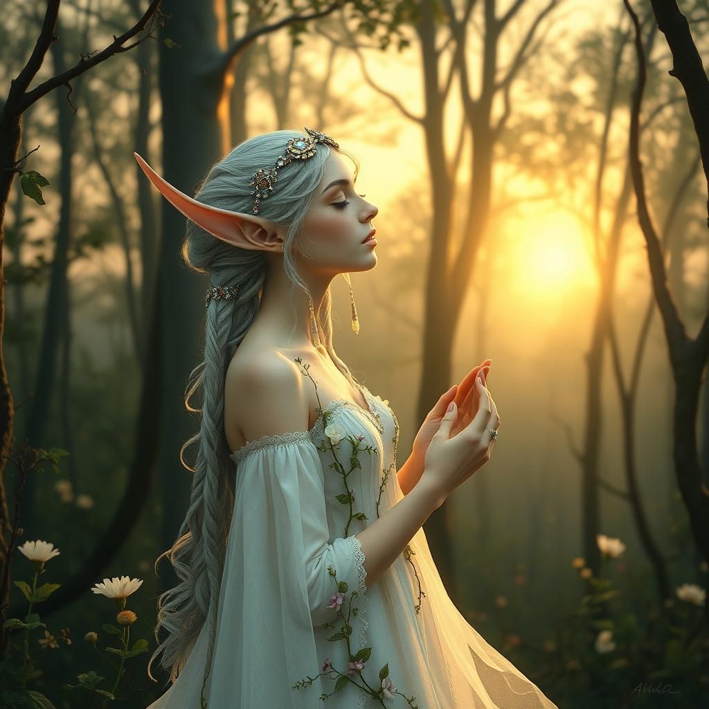 Ethereal Elf Maiden in Art Nouveau Style