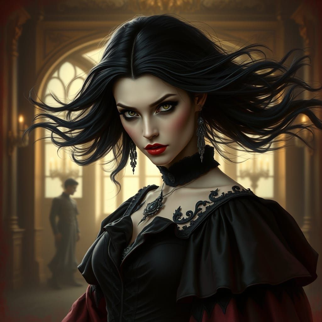 Gothic Vampire Queen Portrait in Dark Fantasy Style
