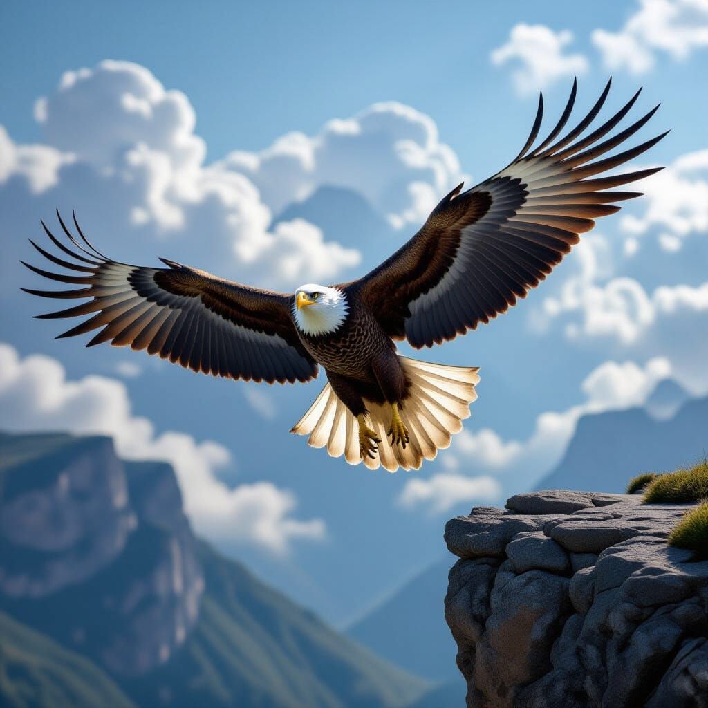 Ultra-Realistic Eagle Soaring Above Cliffs