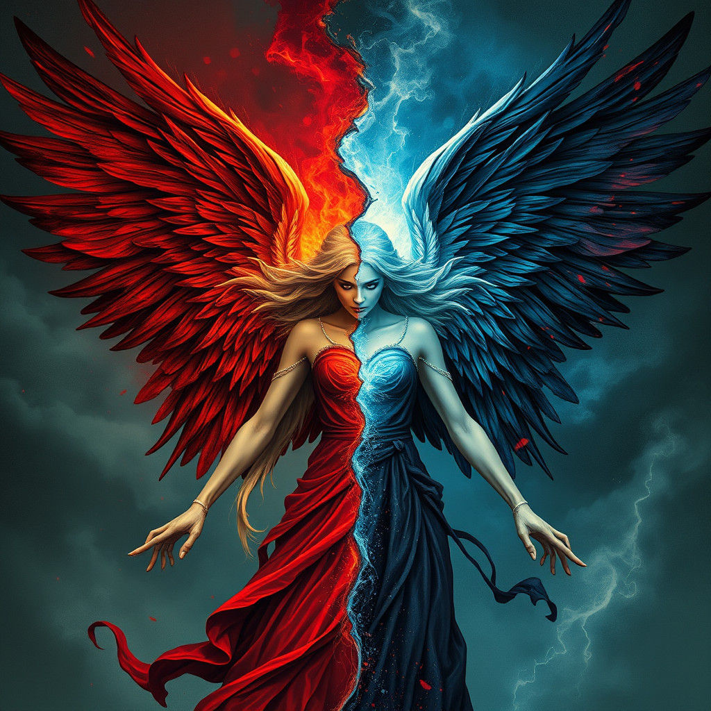 Angel Battling Inner Demons of Good and Evil