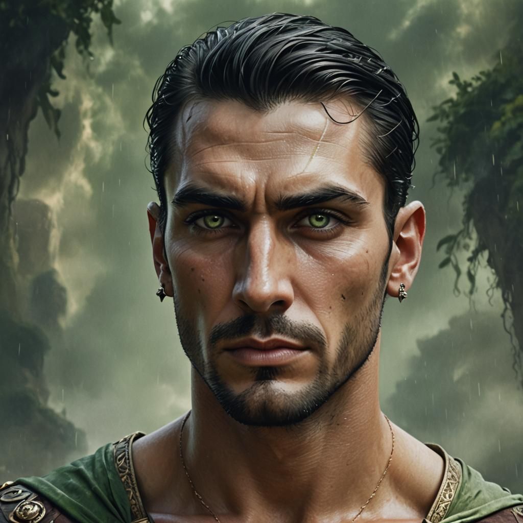 Intense Portrait of Man with Diamond Face, Digital Art