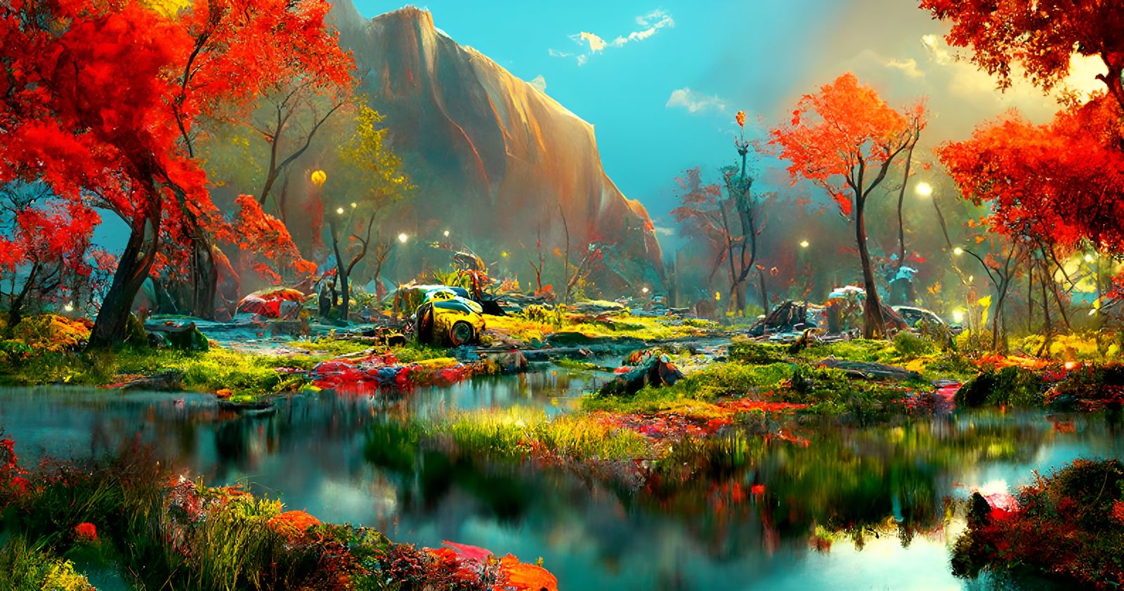 Dramatic Hyperrealistic Landscape with Volumetric Lighting