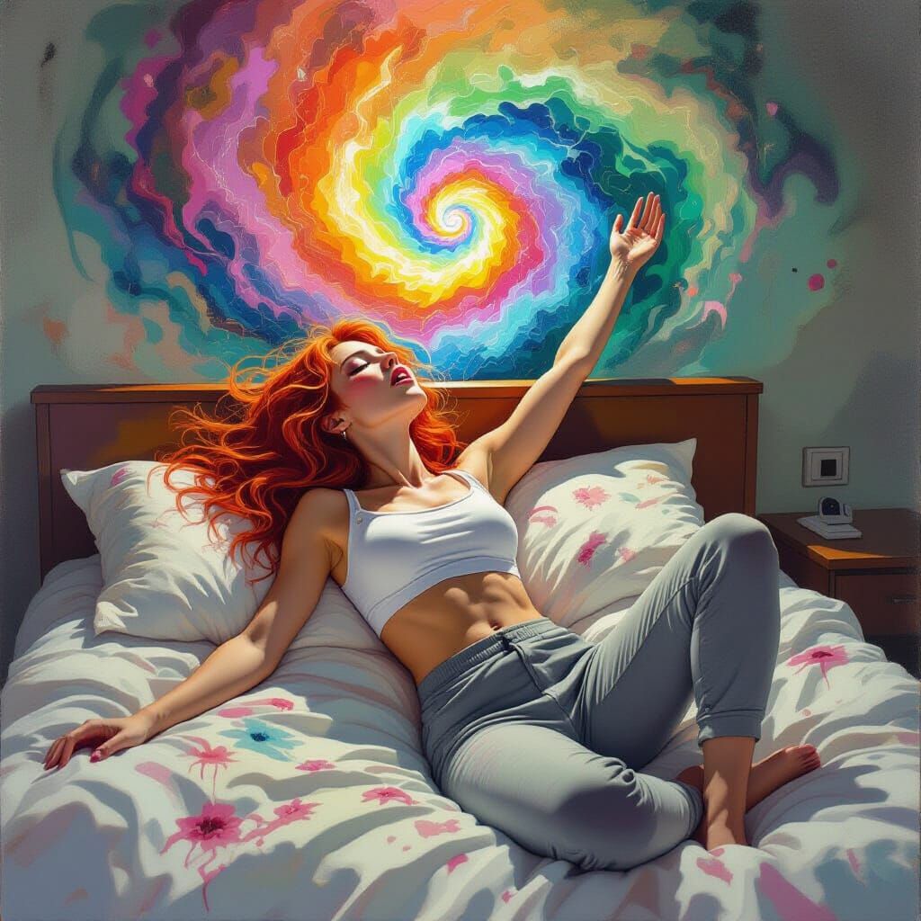 Psychedelic Dreamscape of Woman in Vibrant Vortex