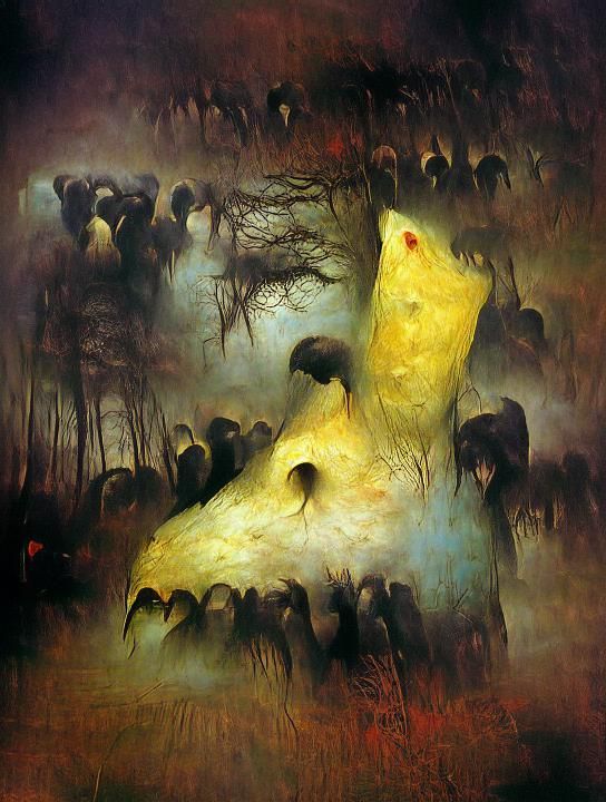 Angry Mob in Monster Forest, Dark Fantasy Art