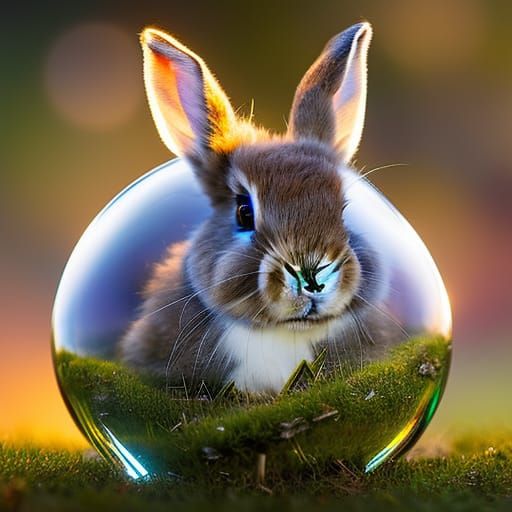 Small Fuzzy Rabbit in Translucent Crystal Sphere