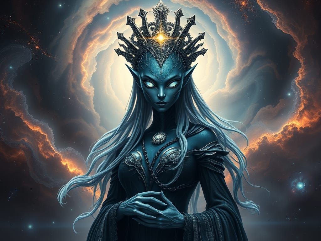 Surreal Cosmic Queen in Nebula Regalia