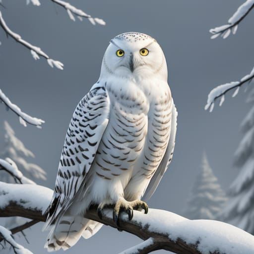 Snowy Owl in Winter Forest Digital Painting