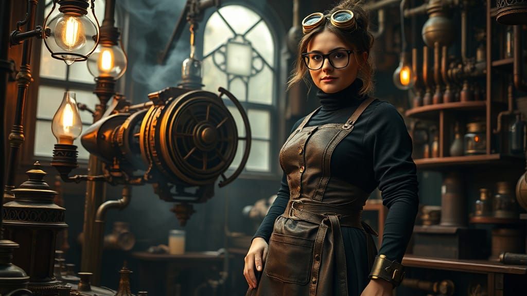 Surreal Steampunk Invention Unveiled in Dimly Lit Laboratory
