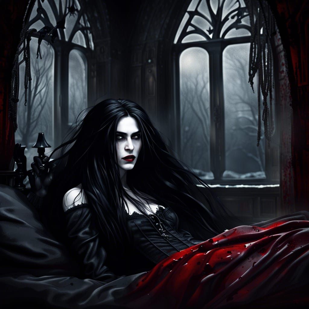 Gothic Vampire in Noir Winter Scene