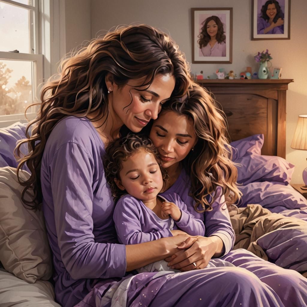 Heartfelt Mother-Daughter Moment in Fantasy Cartoon Style