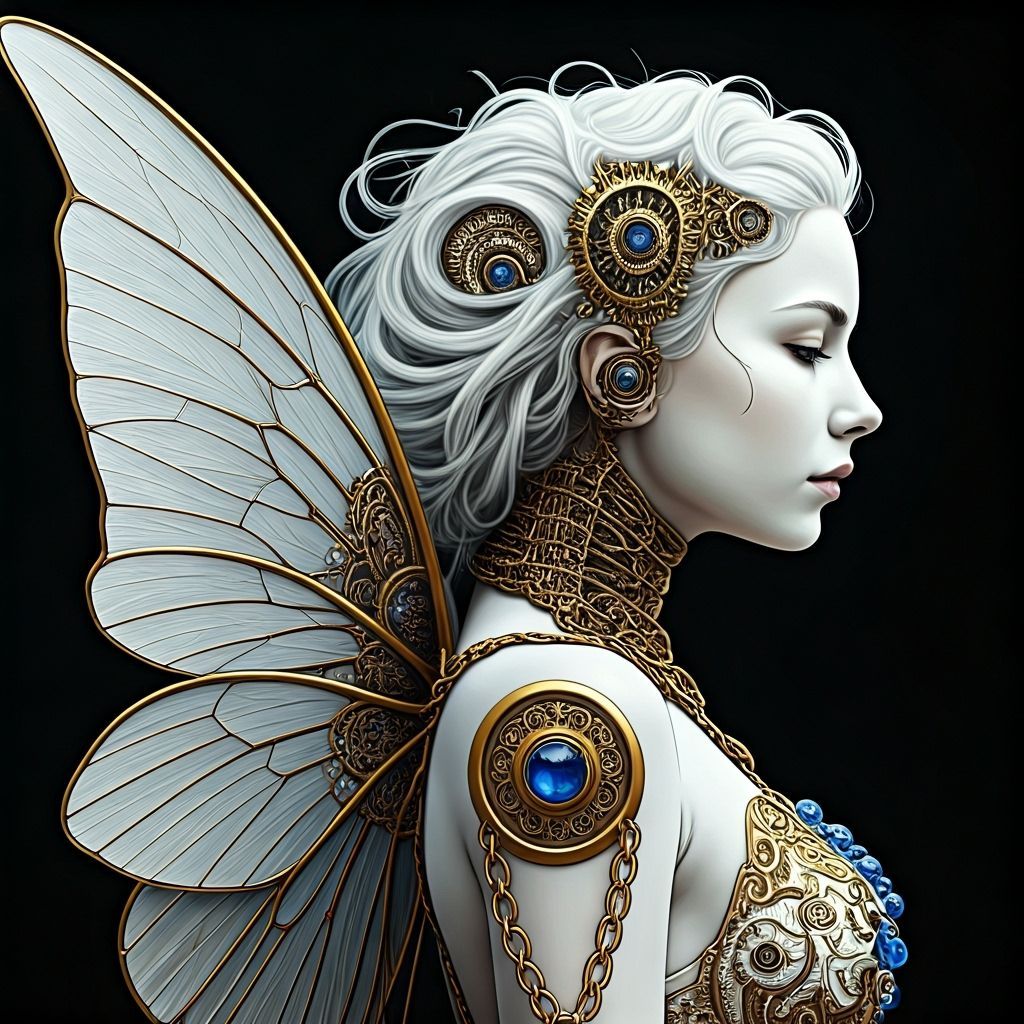 Mechanical Fairy with Golden Chainmail in Art Nouveau