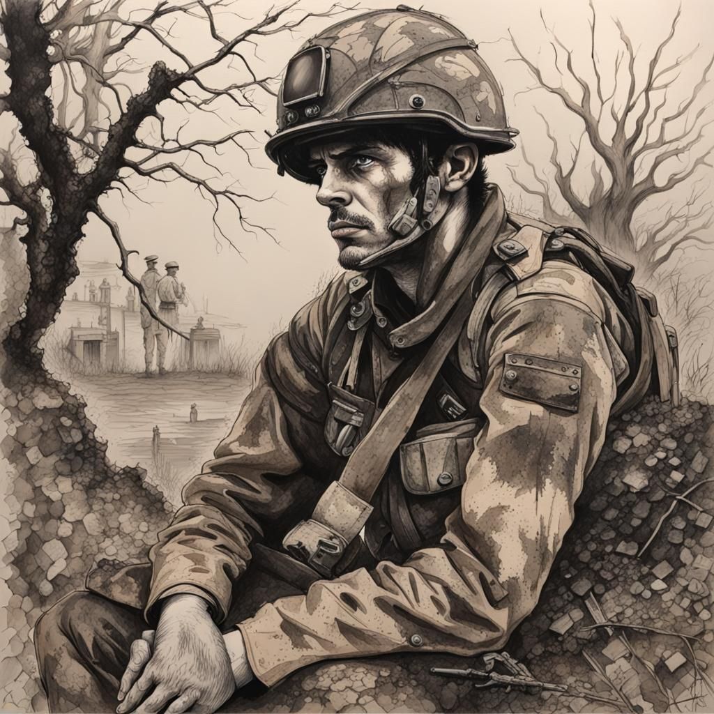 Detailed Pen and Ink Portrait: British Soldier