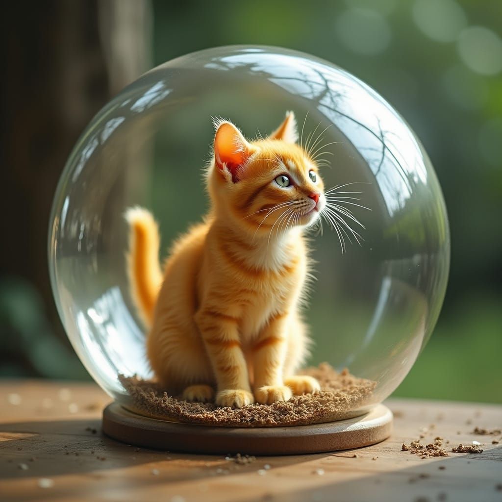 Yellow Cat Encased in Glass Sphere