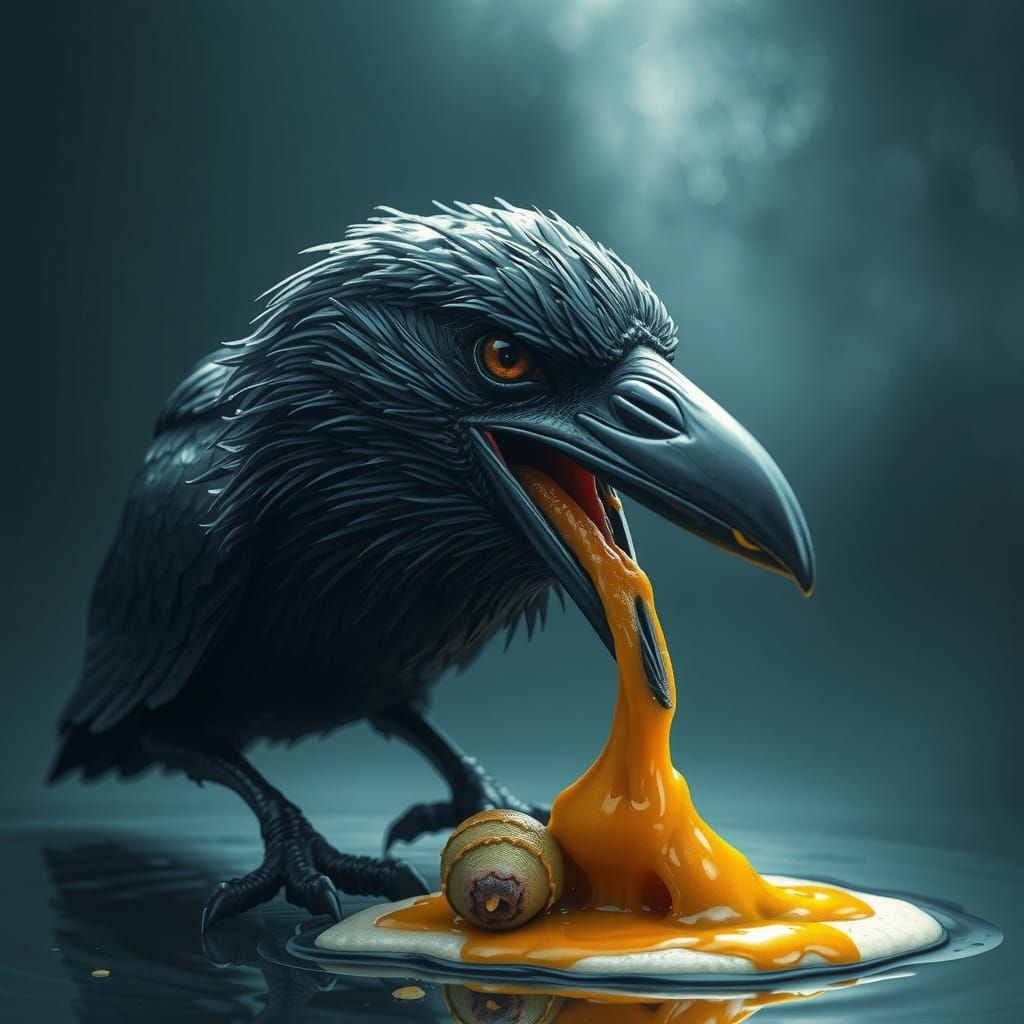 Surreal Gothic Figure Consumed by Raven in Dark Atmosphere