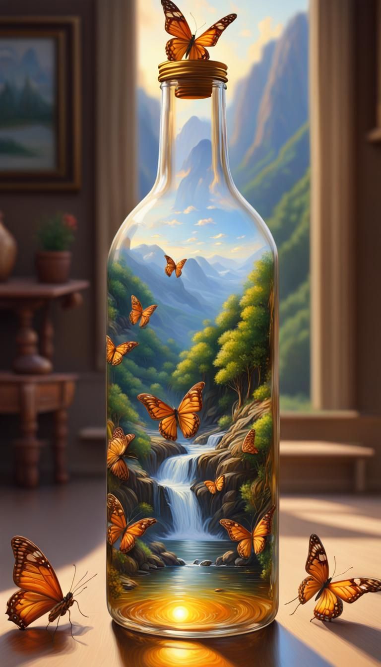 Village and Waterfalls in a Bottle: Impressionist Oil Painti...