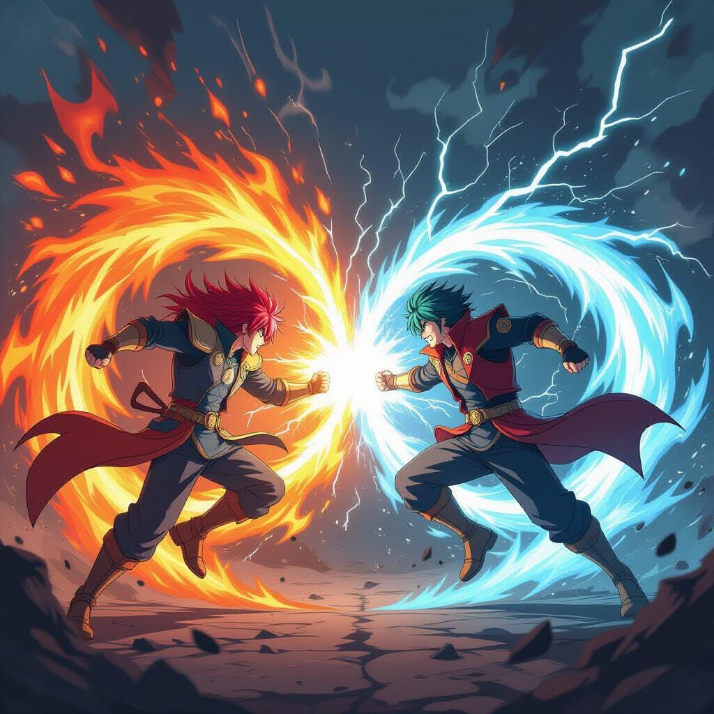 Anime Characters Clash with Fire and Lightning Powers
