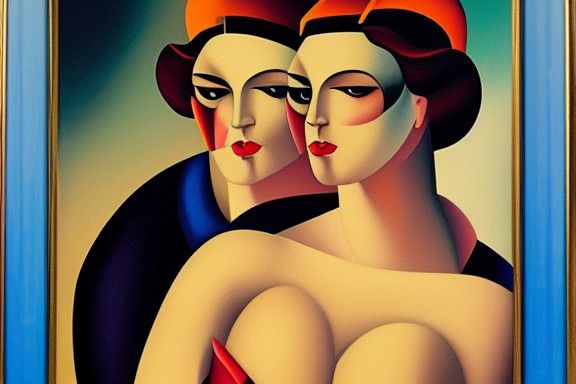 Art Deco Couple Portrait in Oil on Canvas