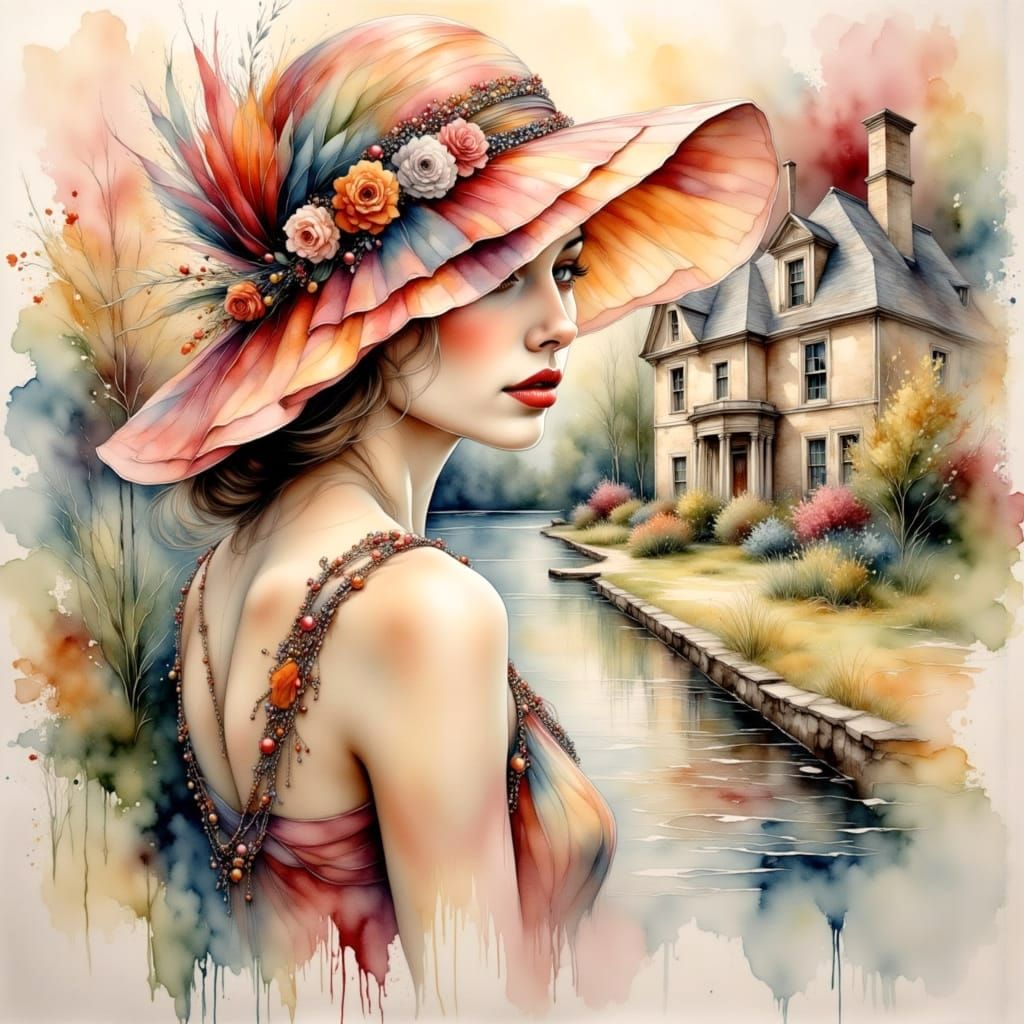 Klimt-Inspired Woman Portrait in Mixed Media Style