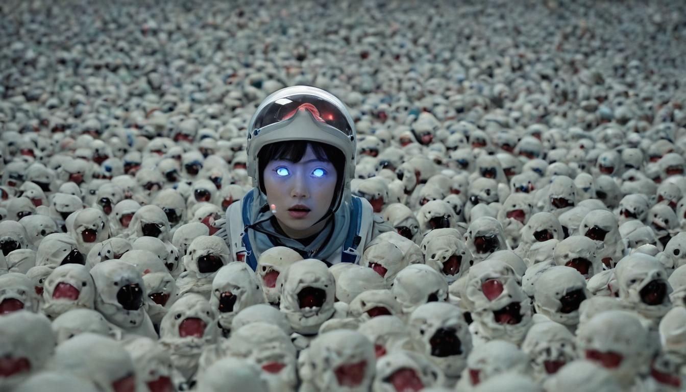 Mechanical Monstrous Alien in Neon Tube Meditation